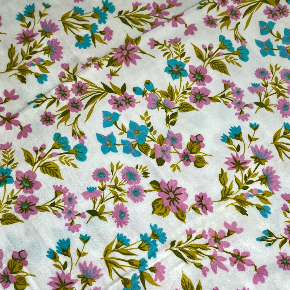 Vintage Blue Purple Soft Floral Fabric 3 Pieces (2) 34” X 35”, (1) 35”X60”